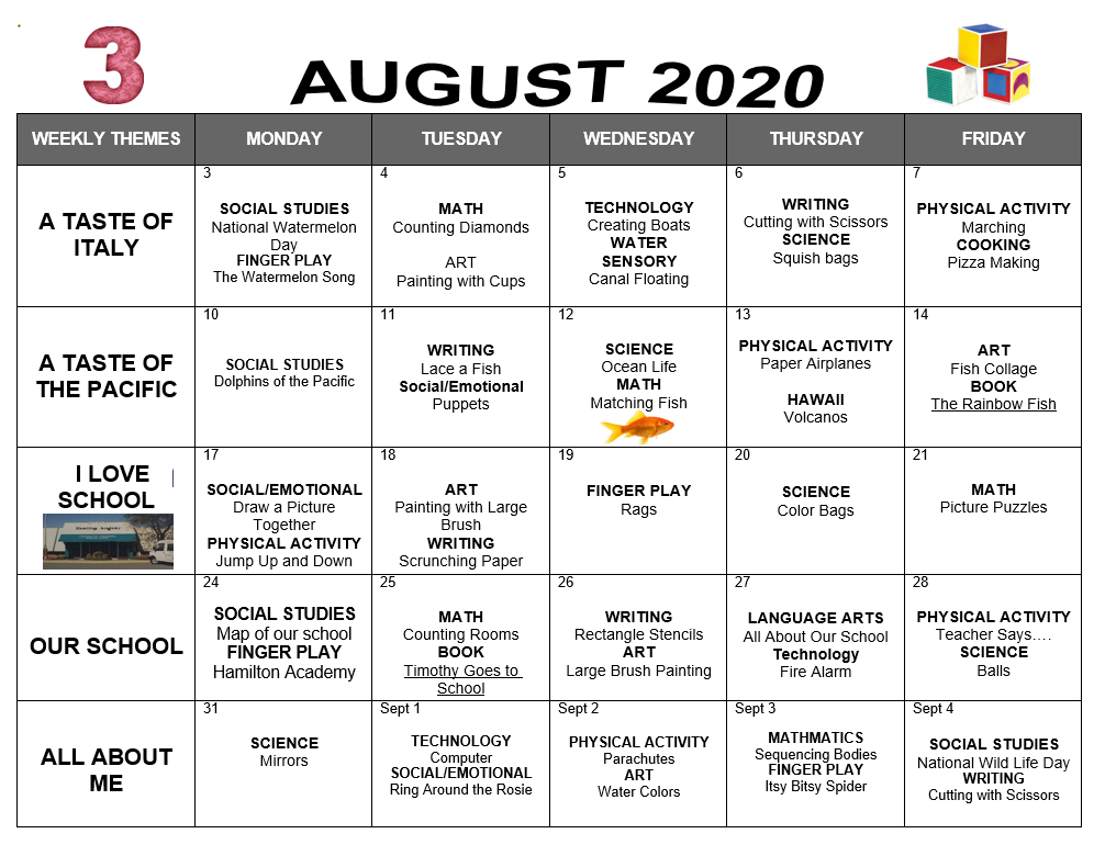 Hamilton Academy > Calendars > Preschool Calendar